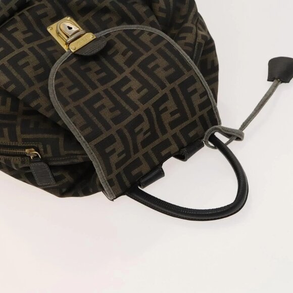 FENDI Zucca Canvas Backpack Black Brown gold Auth 123804 main image 12